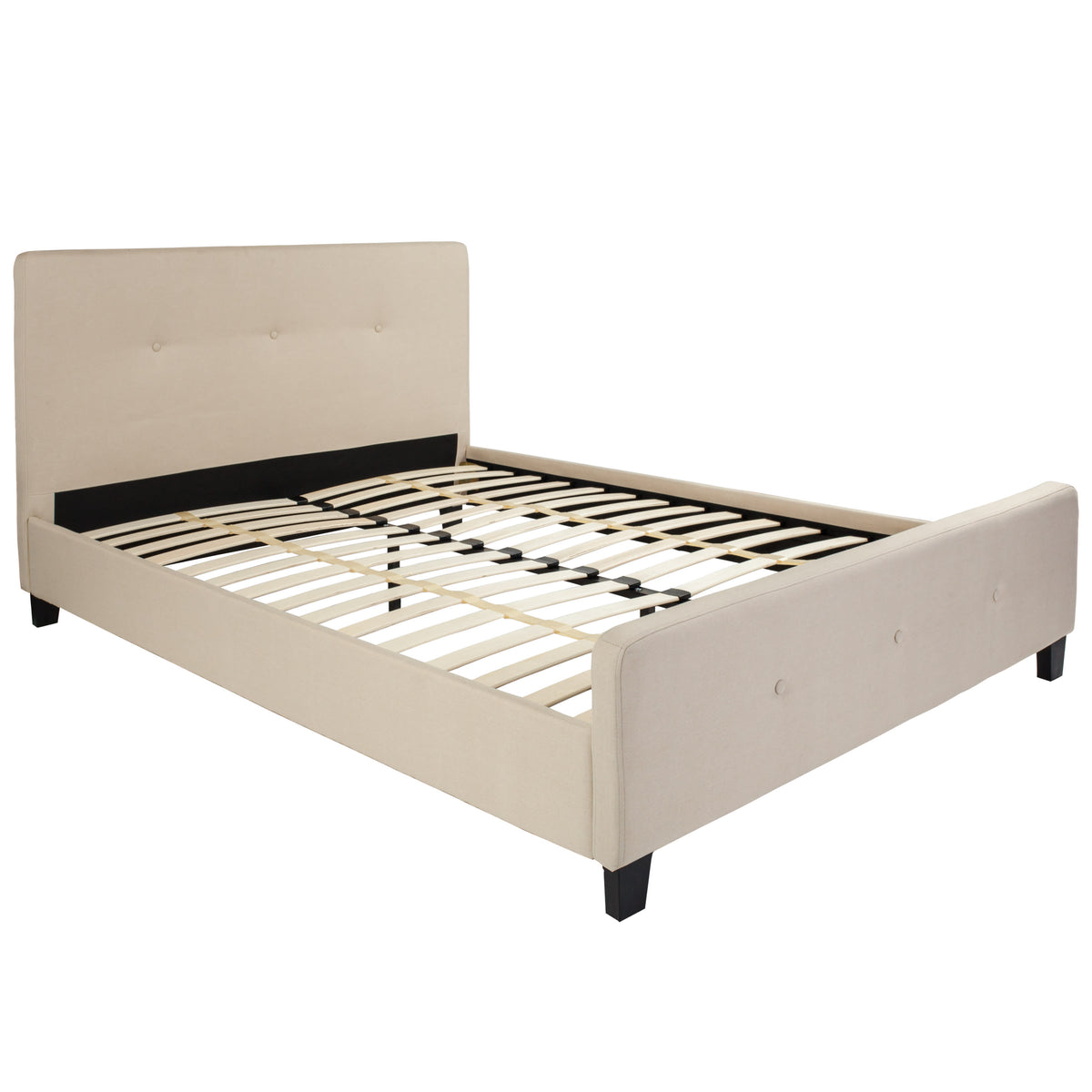 Beige,Queen |#| Queen Tufted Platform Bed in Beige Fabric with 10 Inch Pocket Spring Mattress