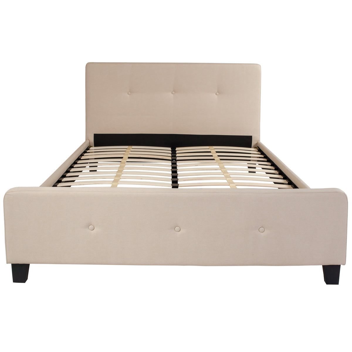 Beige,Queen |#| Queen Tufted Platform Bed in Beige Fabric with 10 Inch Pocket Spring Mattress