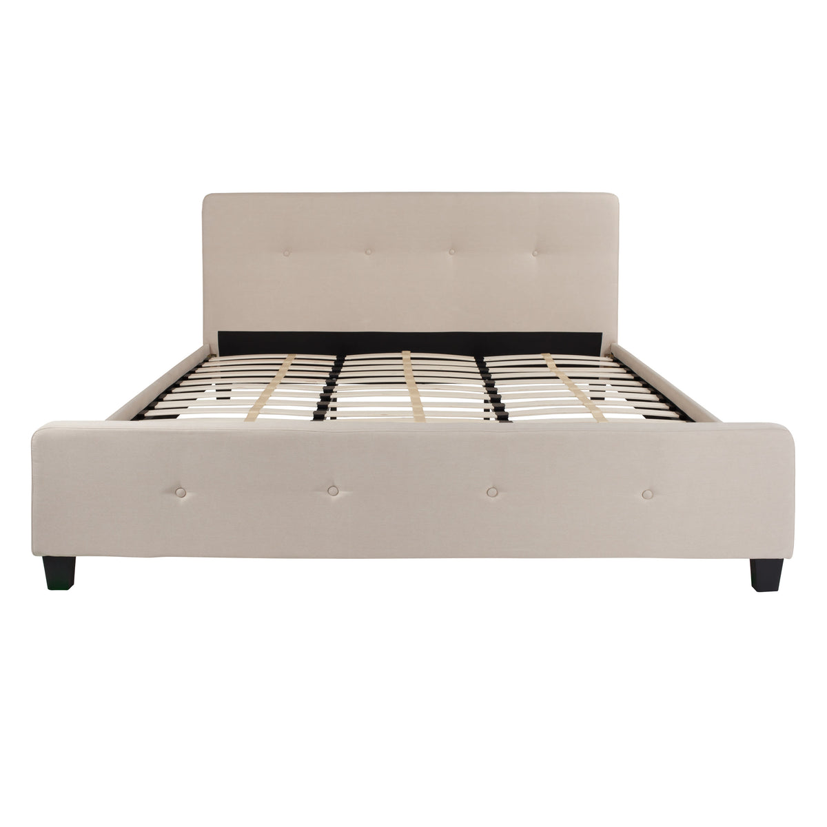 Beige,King |#| King Tufted Platform Bed in Beige Fabric with 10 Inch Pocket Spring Mattress