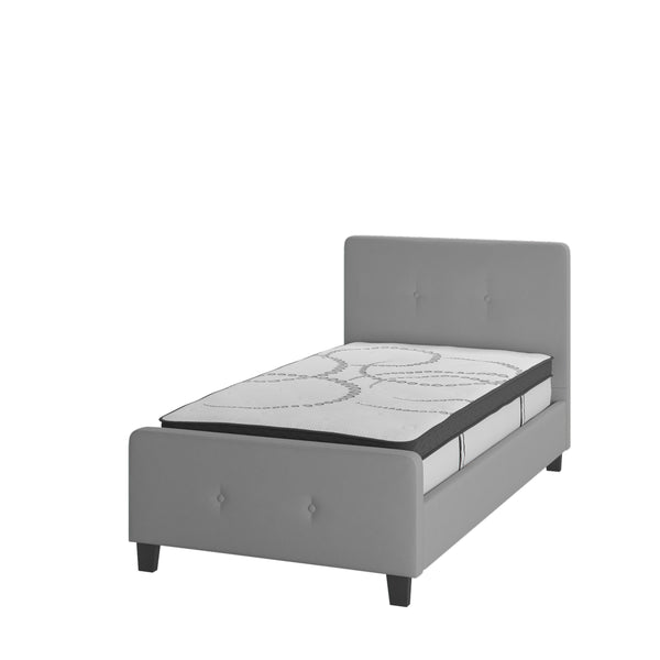 Light Gray,Twin |#| Twin Tufted Platform Bed in Light Gray Fabric with 10in. Pocket Spring Mattress