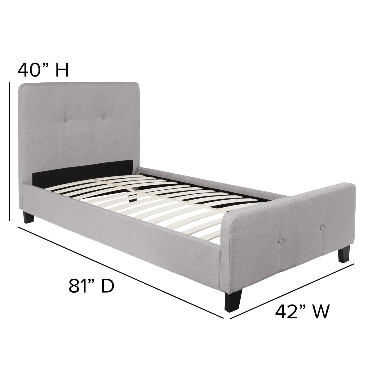 Light Gray,Twin |#| Twin Tufted Platform Bed in Light Gray Fabric with 10in. Pocket Spring Mattress