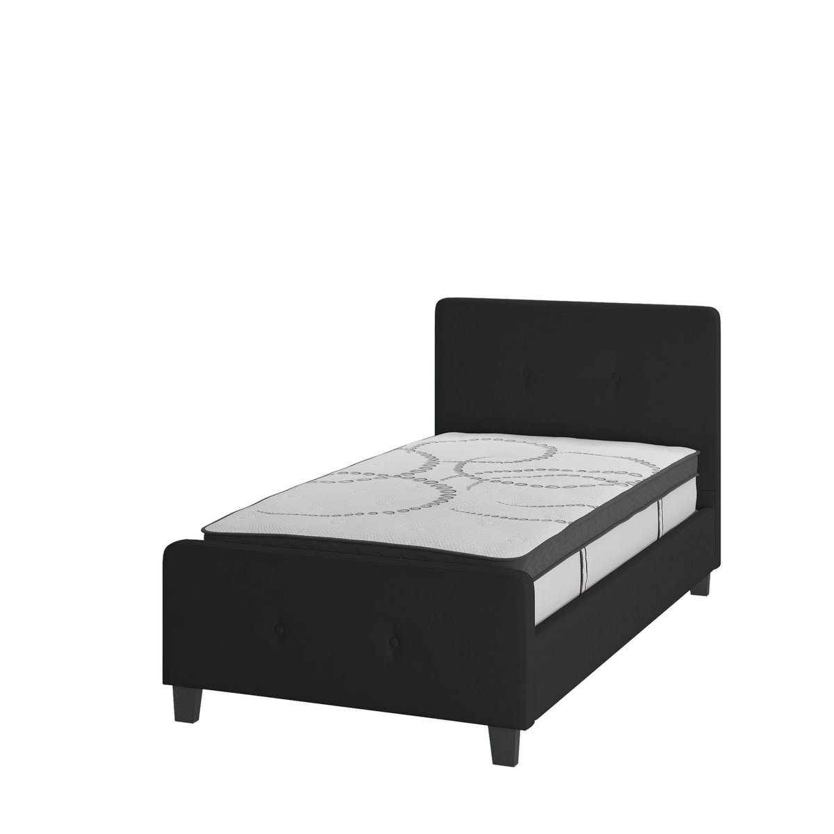 Black,Twin |#| Twin Tufted Platform Bed in Black Fabric with 10 Inch Pocket Spring Mattress