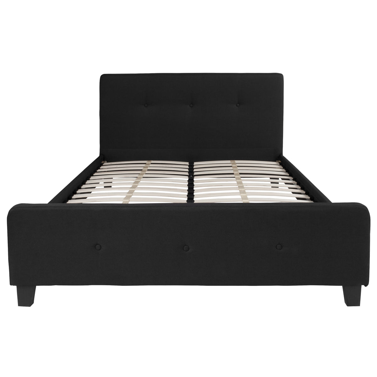 Black,Queen |#| Queen Tufted Platform Bed in Black Fabric with 10 Inch Pocket Spring Mattress