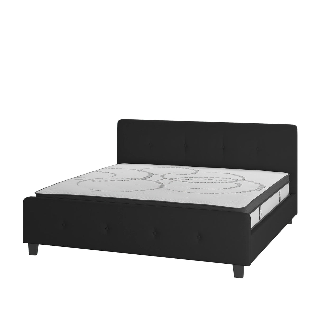 Black,King |#| King Tufted Platform Bed in Black Fabric with 10 Inch Pocket Spring Mattress