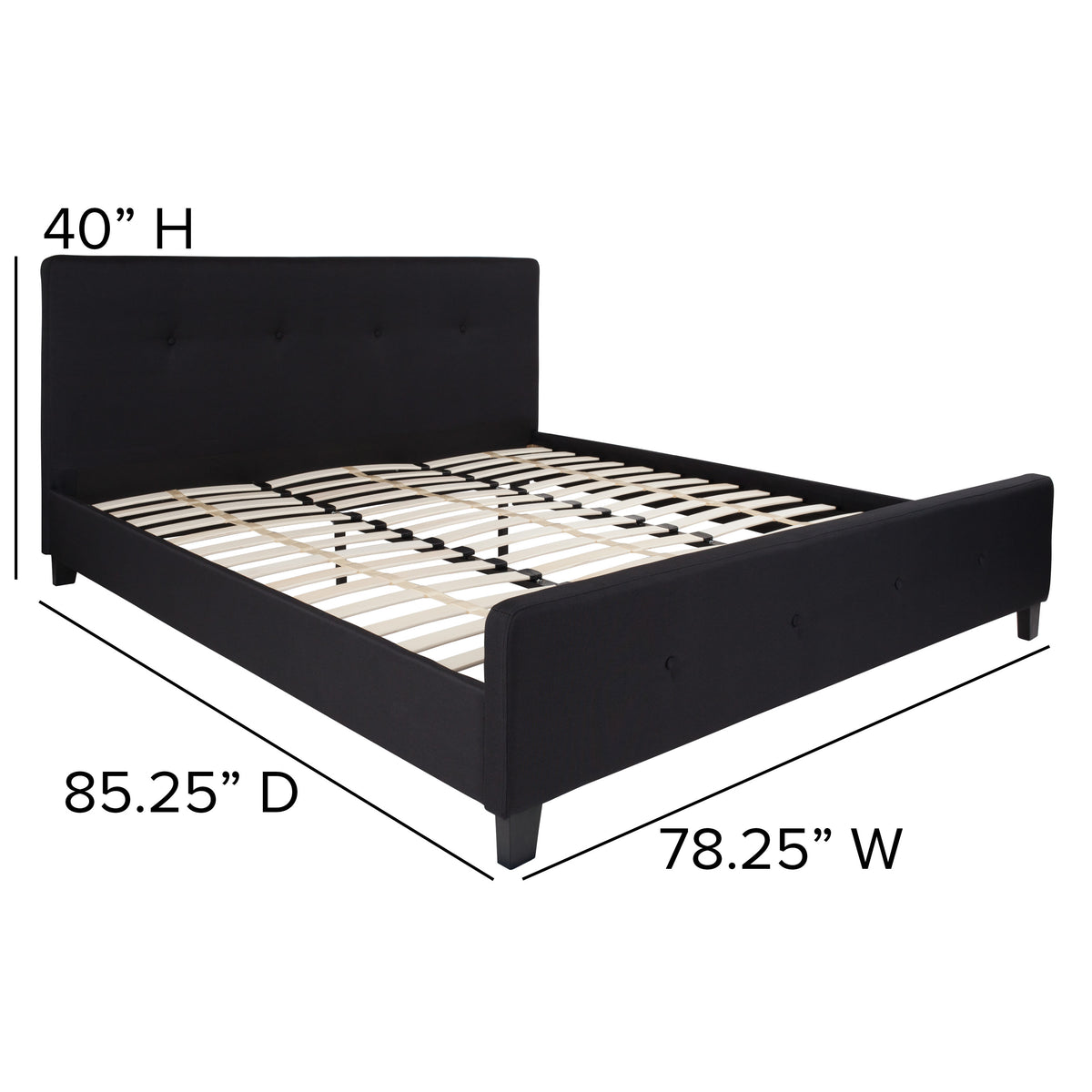 Black,King |#| King Tufted Platform Bed in Black Fabric with 10 Inch Pocket Spring Mattress