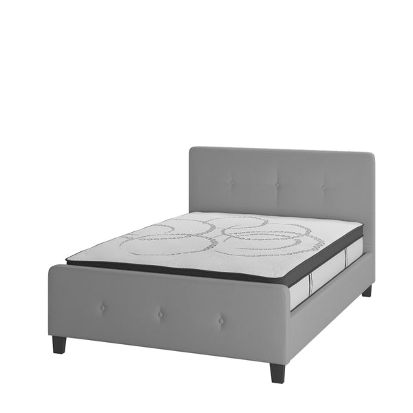 Light Gray,Full |#| Full Tufted Platform Bed in Light Gray Fabric with 10in. Pocket Spring Mattress