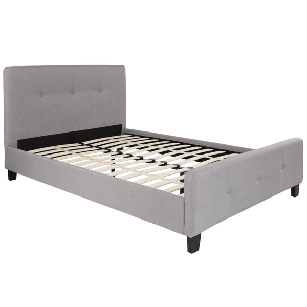 Light Gray,Full |#| Full Tufted Platform Bed in Light Gray Fabric with 10in. Pocket Spring Mattress