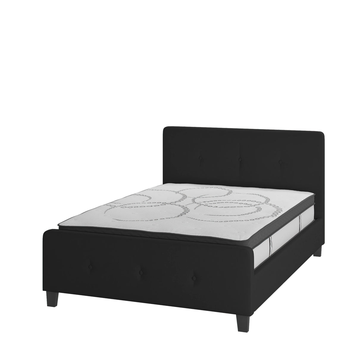 Black,Full |#| Full Tufted Platform Bed in Black Fabric with 10 Inch Pocket Spring Mattress