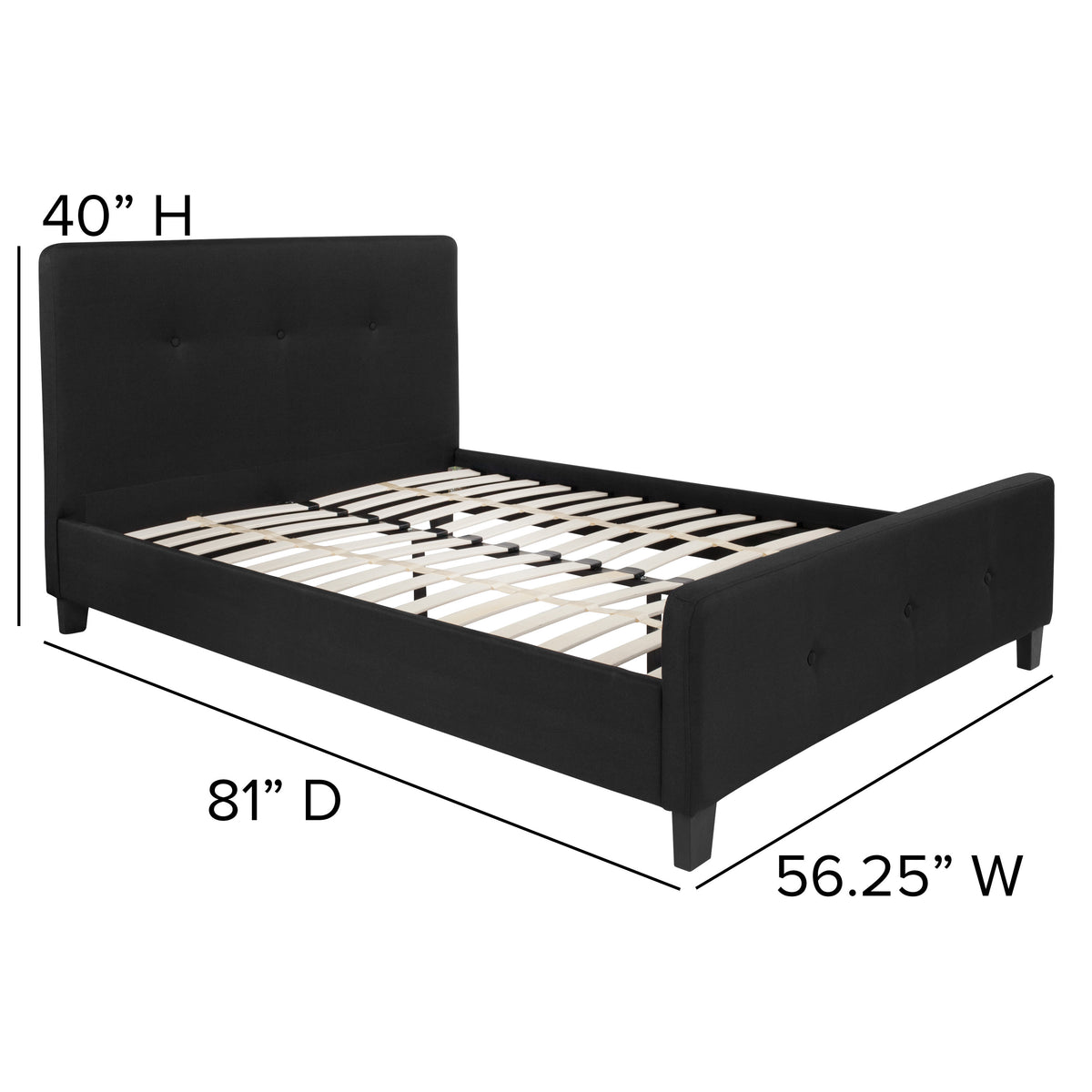 Black,Full |#| Full Tufted Platform Bed in Black Fabric with 10 Inch Pocket Spring Mattress