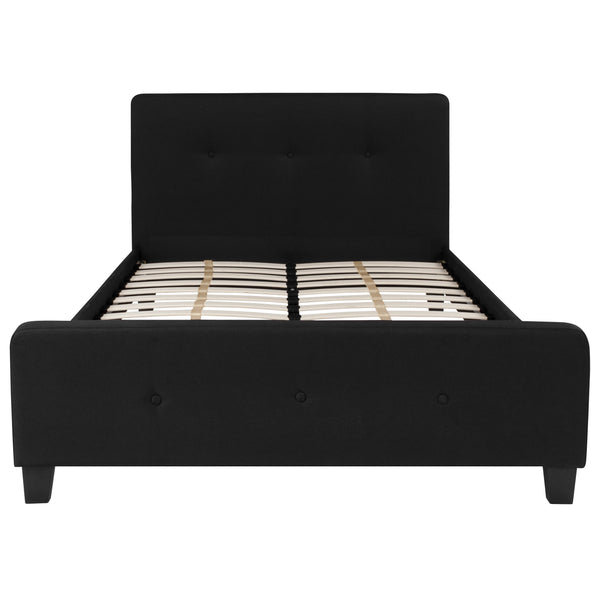 Black,Full |#| Full Tufted Platform Bed in Black Fabric with 10 Inch Pocket Spring Mattress