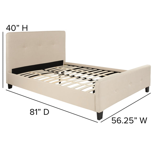 Beige,Full |#| Full Tufted Platform Bed in Beige Fabric with 10 Inch Pocket Spring Mattress