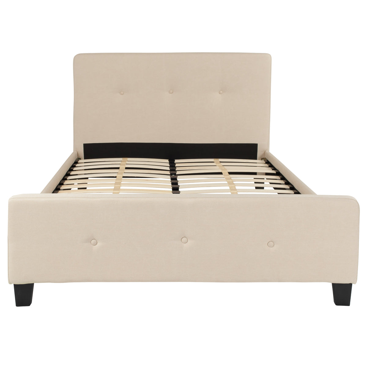 Beige,Full |#| Full Tufted Platform Bed in Beige Fabric with 10 Inch Pocket Spring Mattress