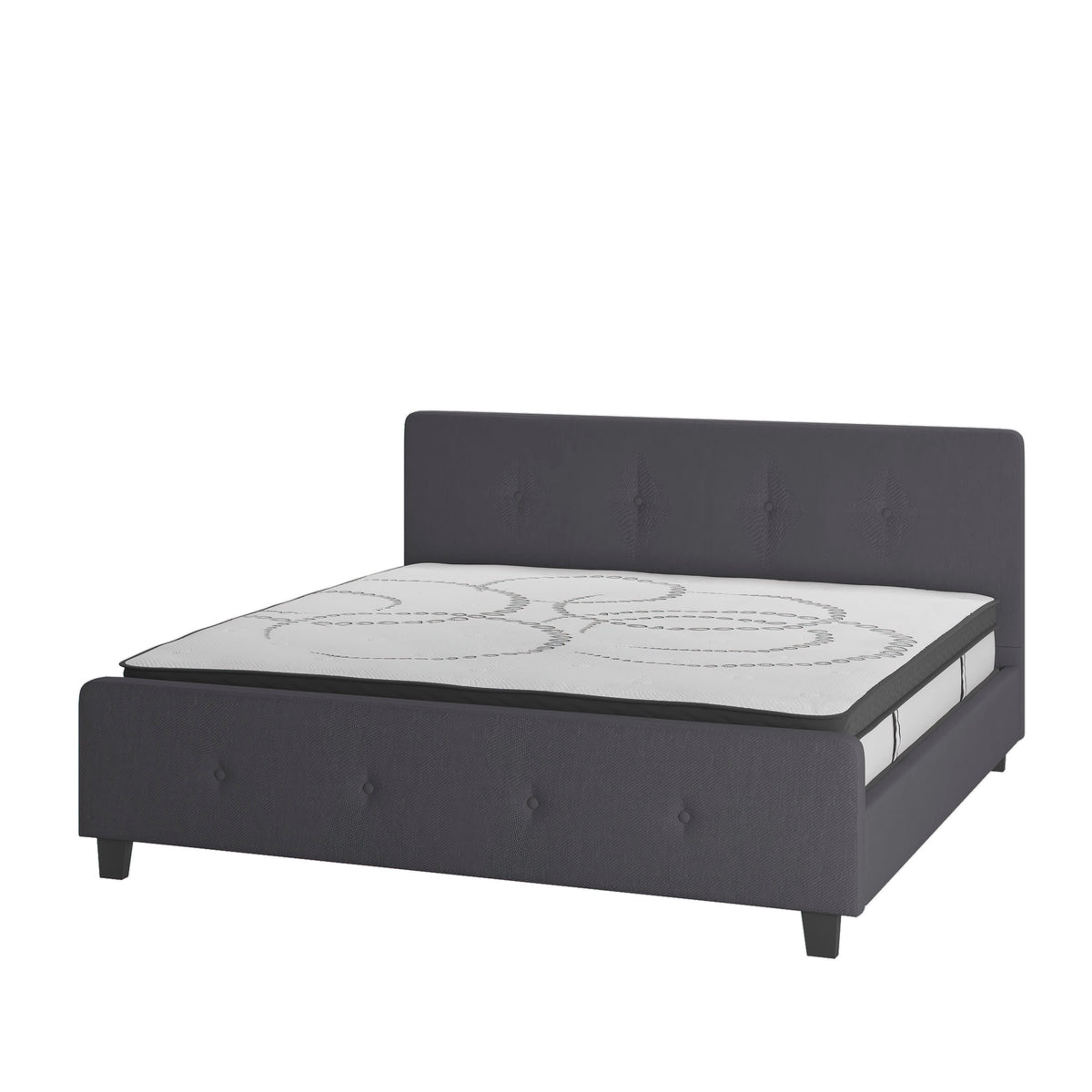 Dark Gray,King |#| King Tufted Platform Bed in Dark Gray Fabric with 10 Inch Pocket Spring Mattress