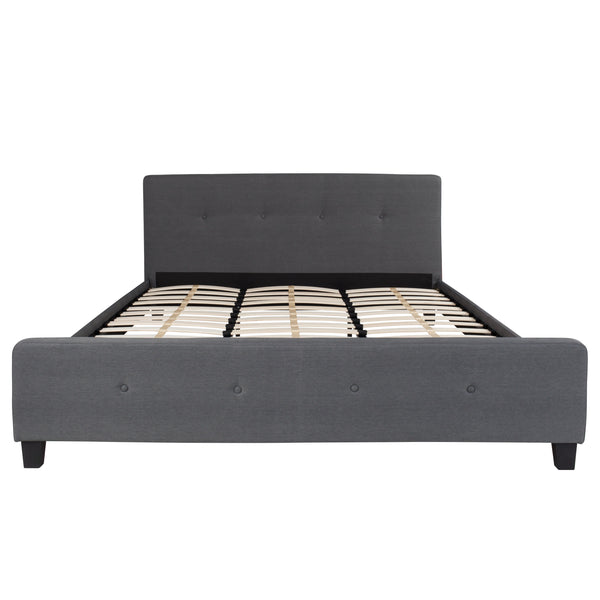 Dark Gray,King |#| King Tufted Platform Bed in Dark Gray Fabric with 10 Inch Pocket Spring Mattress