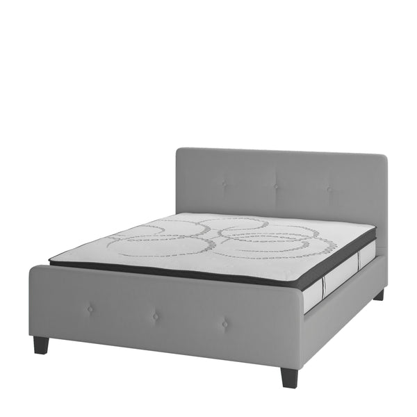 Light Gray,Queen |#| Queen Tufted Platform Bed in Light Gray Fabric with 10in. Pocket Spring Mattress