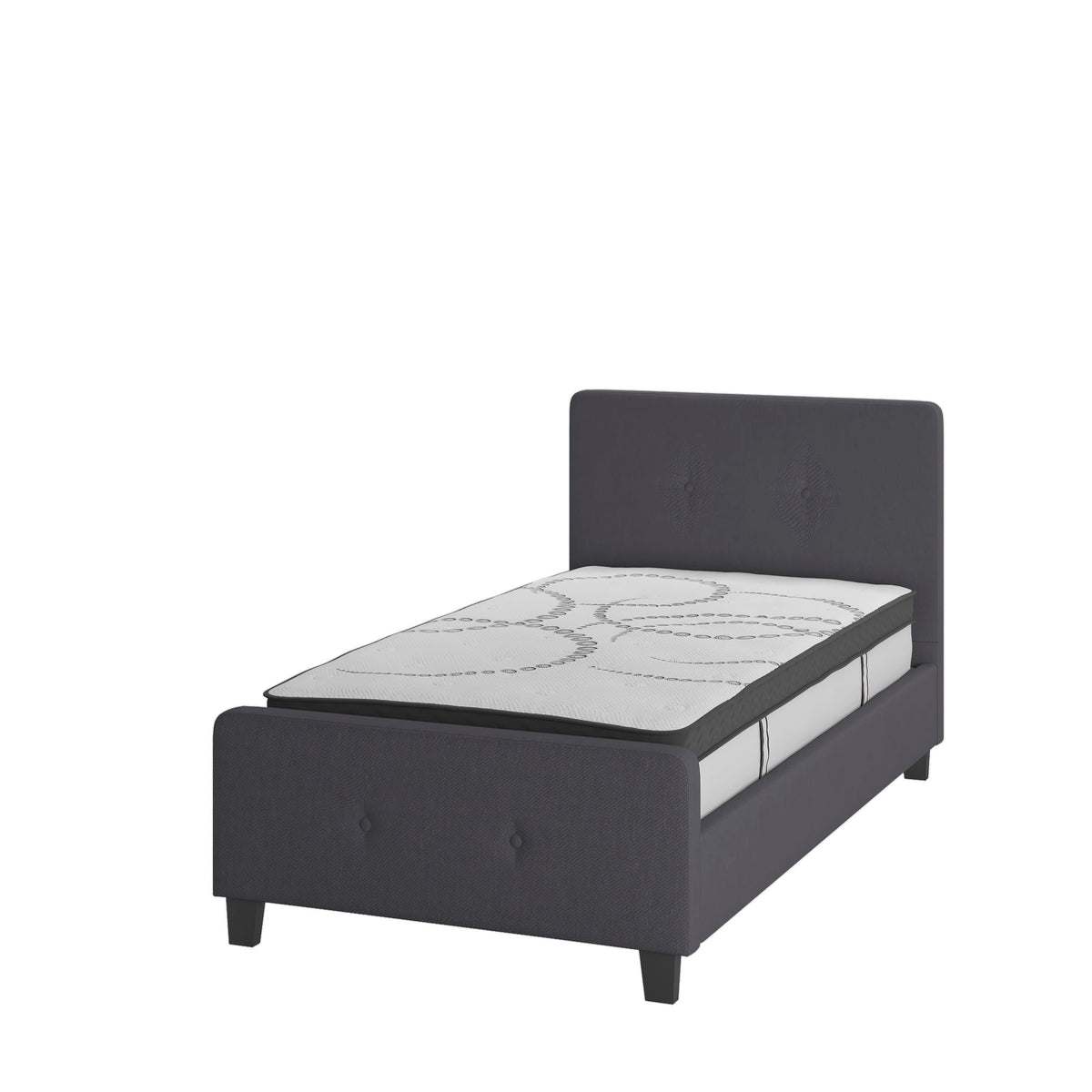 Dark Gray,Twin |#| Twin Tufted Platform Bed in Dark Gray Fabric with 10 Inch Pocket Spring Mattress