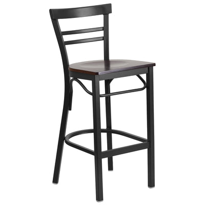 Two-Slat Ladder Back Metal Restaurant Barstool - View 1