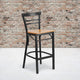 Natural Wood Seat/Black Metal Frame |#| Black Two-Slat Ladder Back Metal Restaurant Barstool - Natural Wood Seat