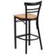 Natural Wood Seat/Black Metal Frame |#| Black Two-Slat Ladder Back Metal Restaurant Barstool - Natural Wood Seat