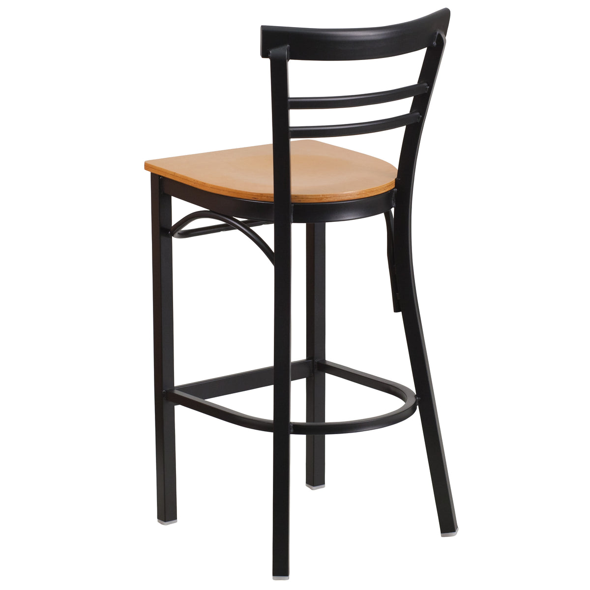 Natural Wood Seat/Black Metal Frame |#| Black Two-Slat Ladder Back Metal Restaurant Barstool - Natural Wood Seat
