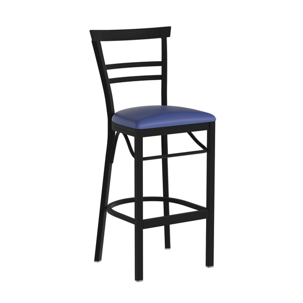 Green Vinyl Seat/Black Metal Frame |#| Black Two-Slat Ladder Back Metal Restaurant Barstool - Green Vinyl Seat