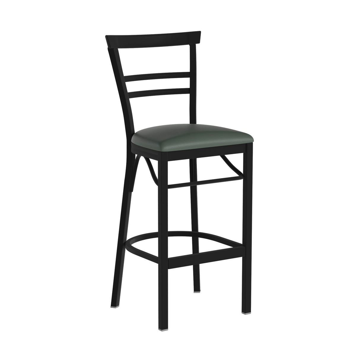 Green Vinyl Seat/Black Metal Frame |#| Black Two-Slat Ladder Back Metal Restaurant Barstool - Green Vinyl Seat