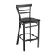 Black Wood Seat/Black Metal Frame |#| Black Two-Slat Ladder Back Metal Restaurant Barstool - Black Wood Seat