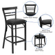 Black Vinyl Seat/Black Metal Frame |#| Black Two-Slat Ladder Back Metal Restaurant Barstool - Black Vinyl Seat