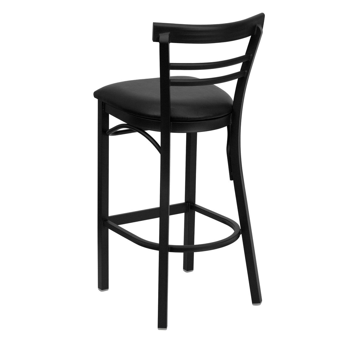Black Vinyl Seat/Black Metal Frame |#| Black Two-Slat Ladder Back Metal Restaurant Barstool - Black Vinyl Seat
