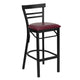 Burgundy Vinyl Seat/Black Metal Frame |#| Black Two-Slat Ladder Back Metal Restaurant Barstool - Burgundy Vinyl Seat