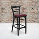 Burgundy Vinyl Seat/Black Metal Frame |#| Black Two-Slat Ladder Back Metal Restaurant Barstool - Burgundy Vinyl Seat