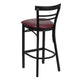 Burgundy Vinyl Seat/Black Metal Frame |#| Black Two-Slat Ladder Back Metal Restaurant Barstool - Burgundy Vinyl Seat