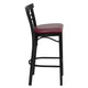 Burgundy Vinyl Seat/Black Metal Frame |#| Black Two-Slat Ladder Back Metal Restaurant Barstool - Burgundy Vinyl Seat