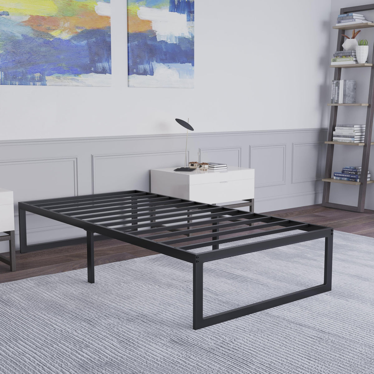 Twin |#| 14inch Twin Metal Platform Bed Frame with Steel Slat Supports-No Foundation Needed