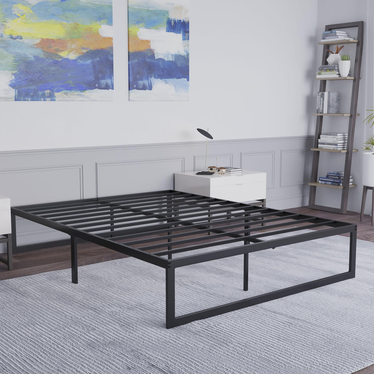 Queen |#| 14inch Queen Metal Platform Bed Frame with Steel Slat Supports-No Foundation Needed