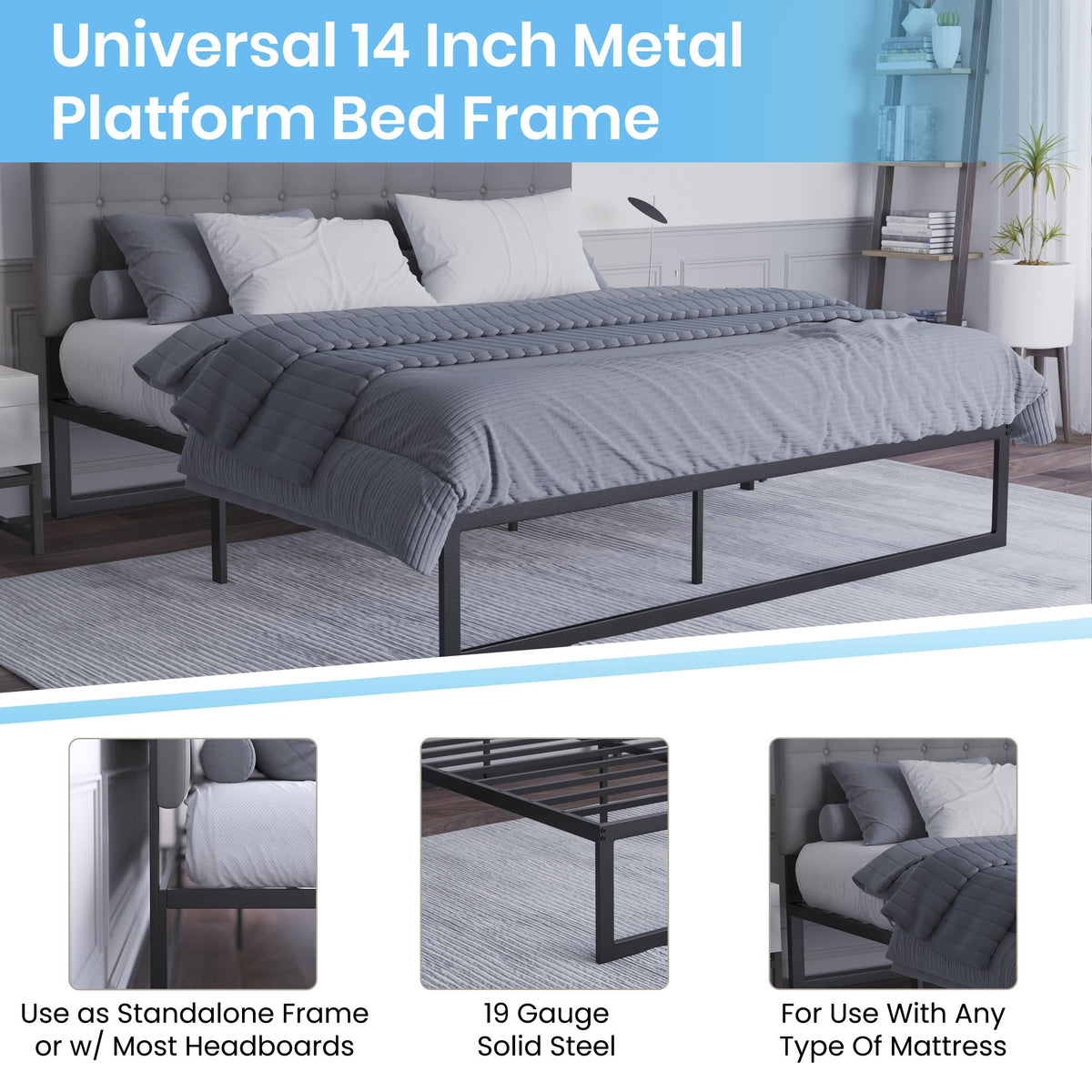 King |#| 14inch King Metal Platform Bed Frame with Steel Slat Supports-No Foundation Needed