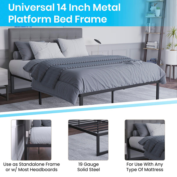 Queen |#| 14inch Queen Metal Platform Bed Frame with Steel Slat Supports-No Foundation Needed