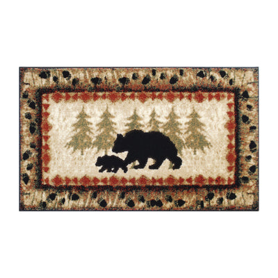Ursus Collection Rustic Lodge Wandering Black Bear and Cub Area Rug with Jute Backing