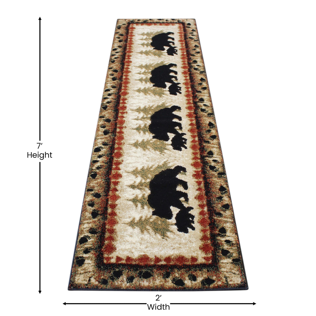 Brown,2' x 7' |#| Wandering Bear and Cub Rustic Olefin Area Rug in Brown - Jute Backing - 2' x 7'