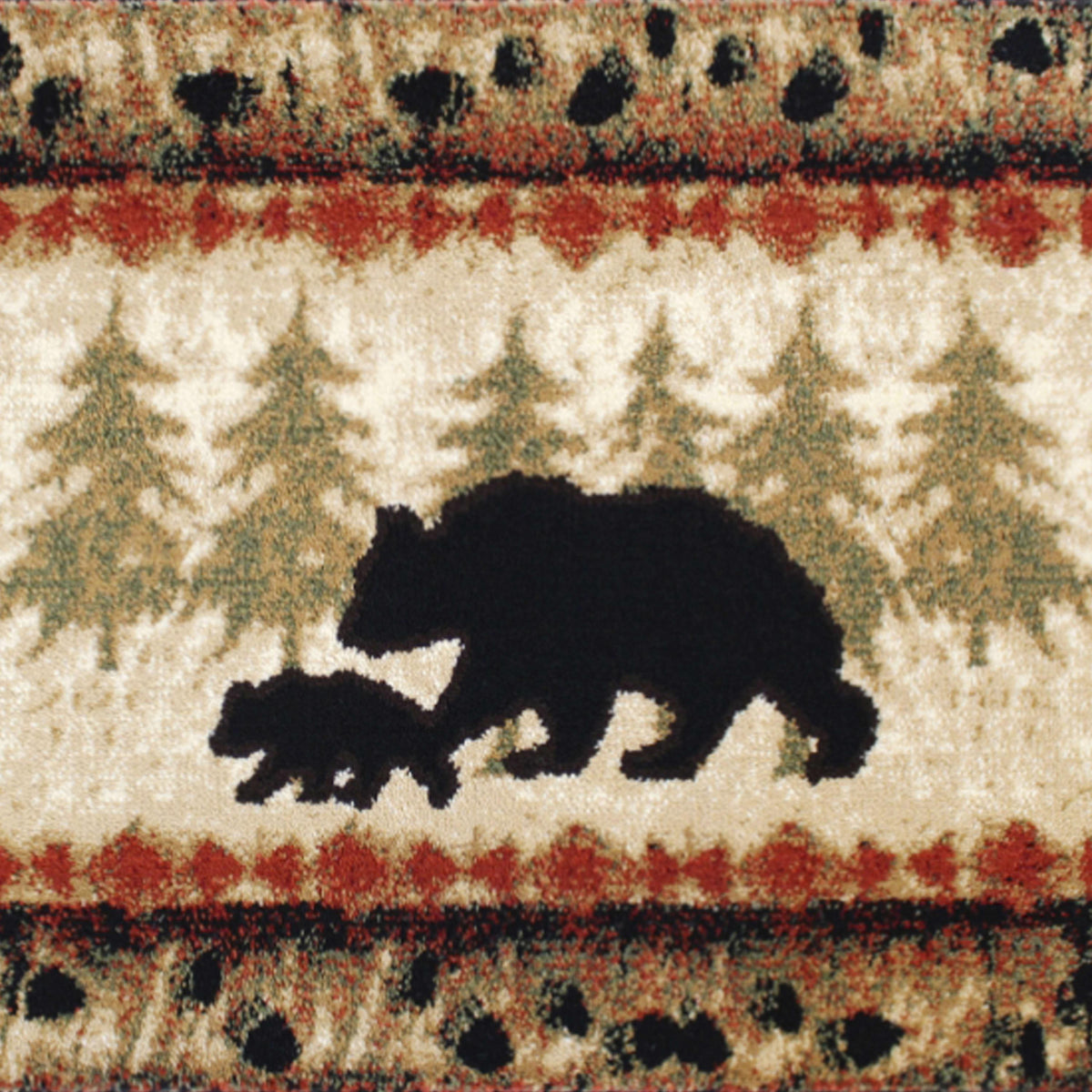 Brown,2' x 7' |#| Wandering Bear and Cub Rustic Olefin Area Rug in Brown - Jute Backing - 2' x 7'