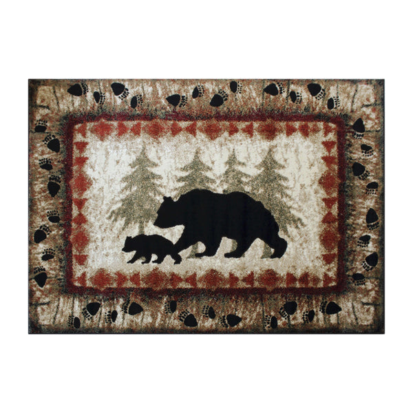 Brown,8' x 10' |#| Wandering Bear and Cub Rustic Olefin Area Rug in Brown - Jute Backing - 8' x 10'