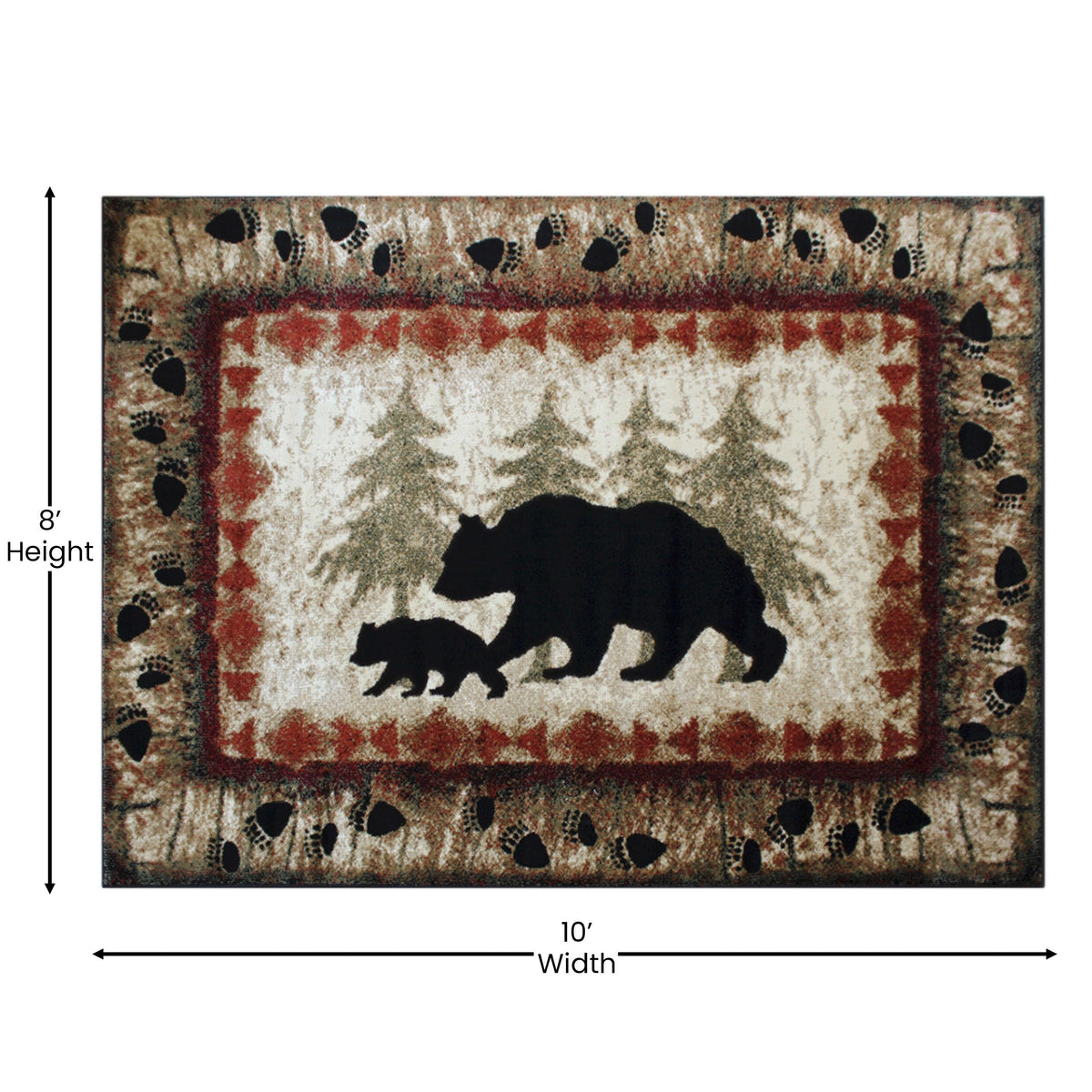 Brown,8' x 10' |#| Wandering Bear and Cub Rustic Olefin Area Rug in Brown - Jute Backing - 8' x 10'