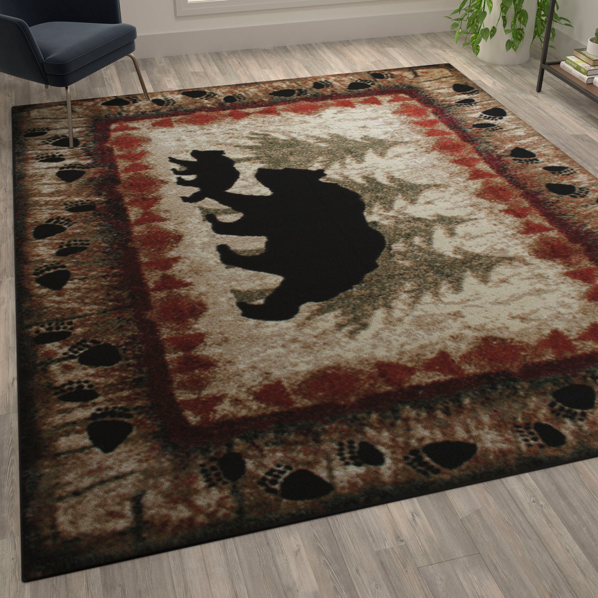 Brown,8' x 10' |#| Wandering Bear and Cub Rustic Olefin Area Rug in Brown - Jute Backing - 8' x 10'