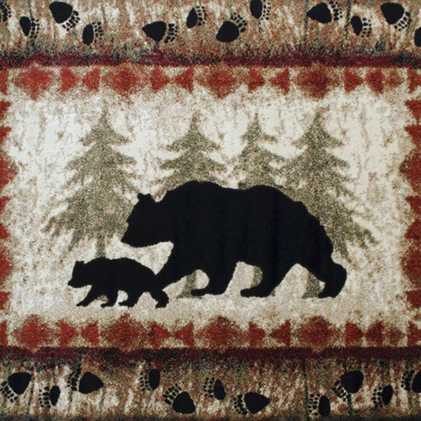 Brown,4' x 5' |#| Wandering Bear and Cub Rustic Olefin Area Rug in Brown - Jute Backing - 4' x 5'