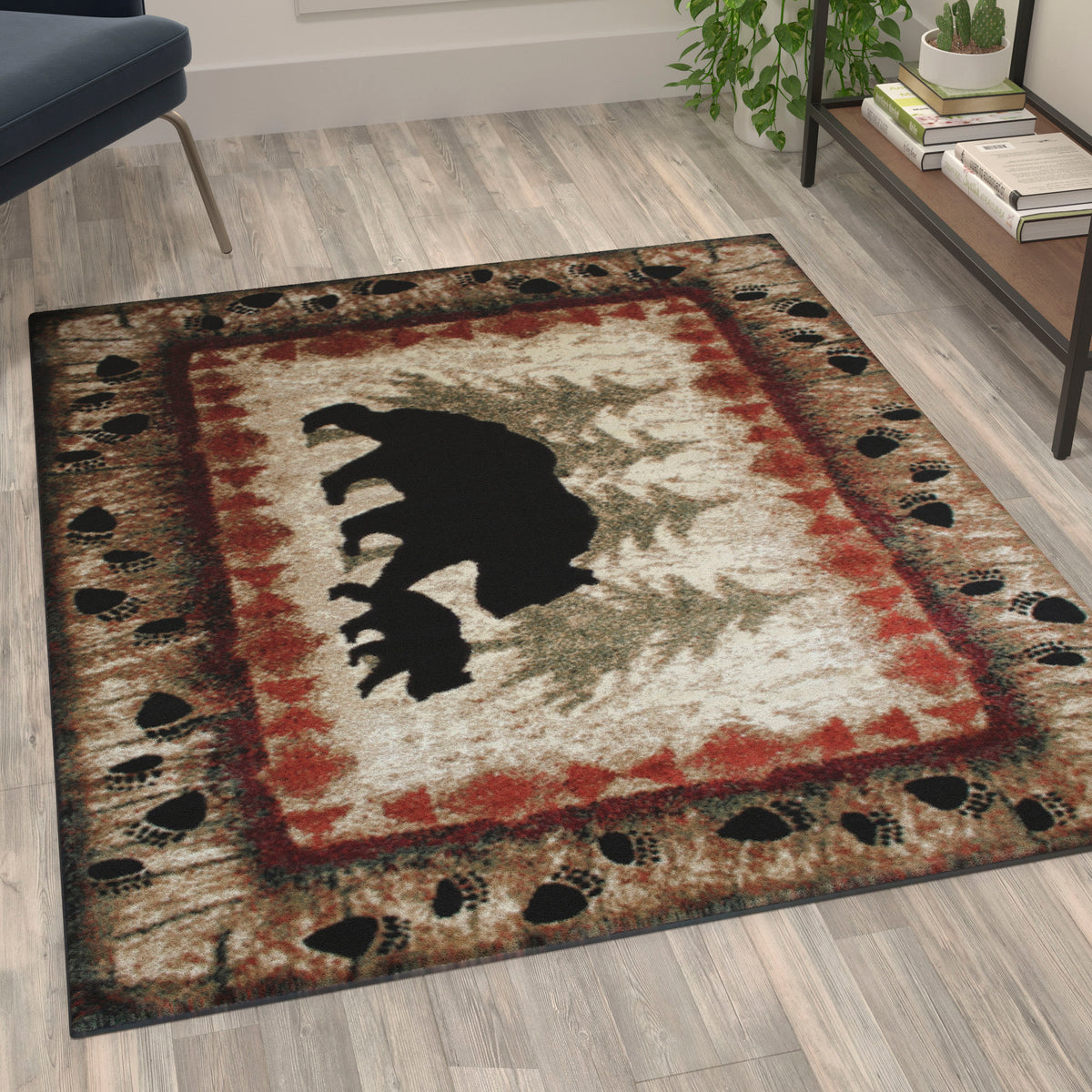 Brown,4' x 5' |#| Wandering Bear and Cub Rustic Olefin Area Rug in Brown - Jute Backing - 4' x 5'