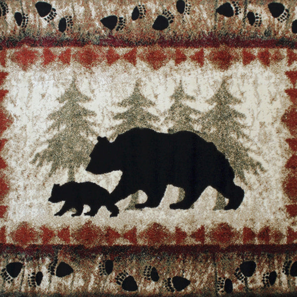 Brown,5' x 7' |#| Wandering Bear and Cub Rustic Olefin Area Rug in Brown - Jute Backing - 5' x 7'