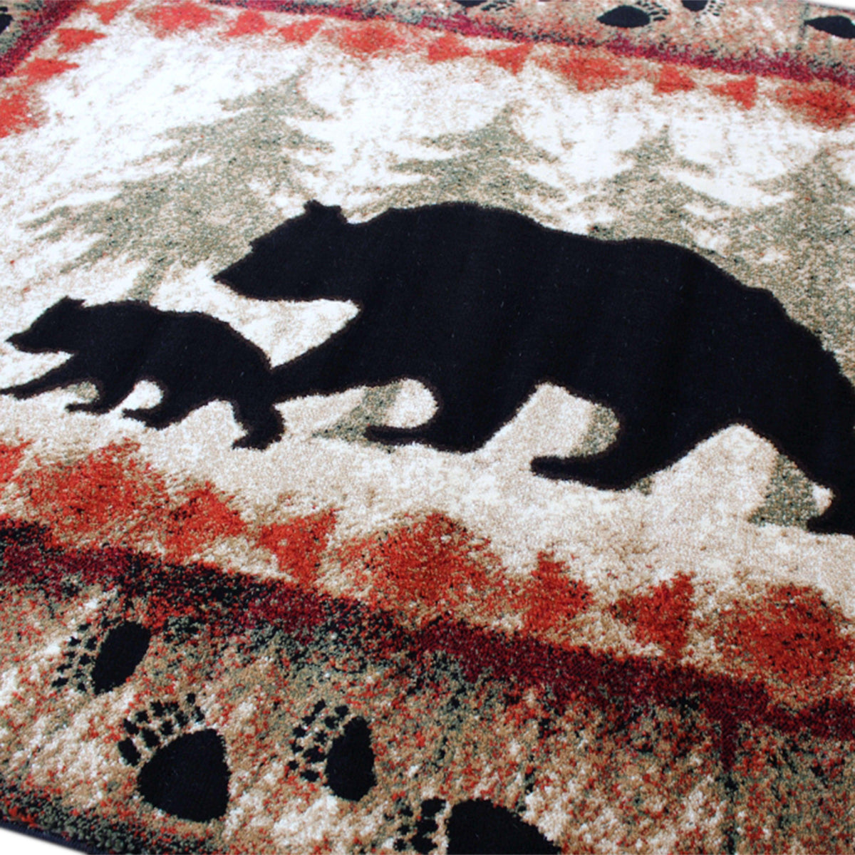 Brown,5' x 7' |#| Wandering Bear and Cub Rustic Olefin Area Rug in Brown - Jute Backing - 5' x 7'