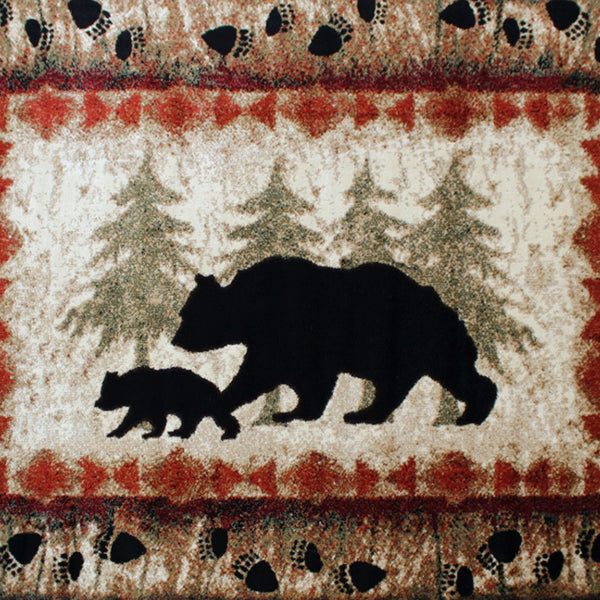 Brown,6' x 9' |#| Wandering Bear and Cub Rustic Olefin Area Rug in Brown - Jute Backing - 6' x 9'