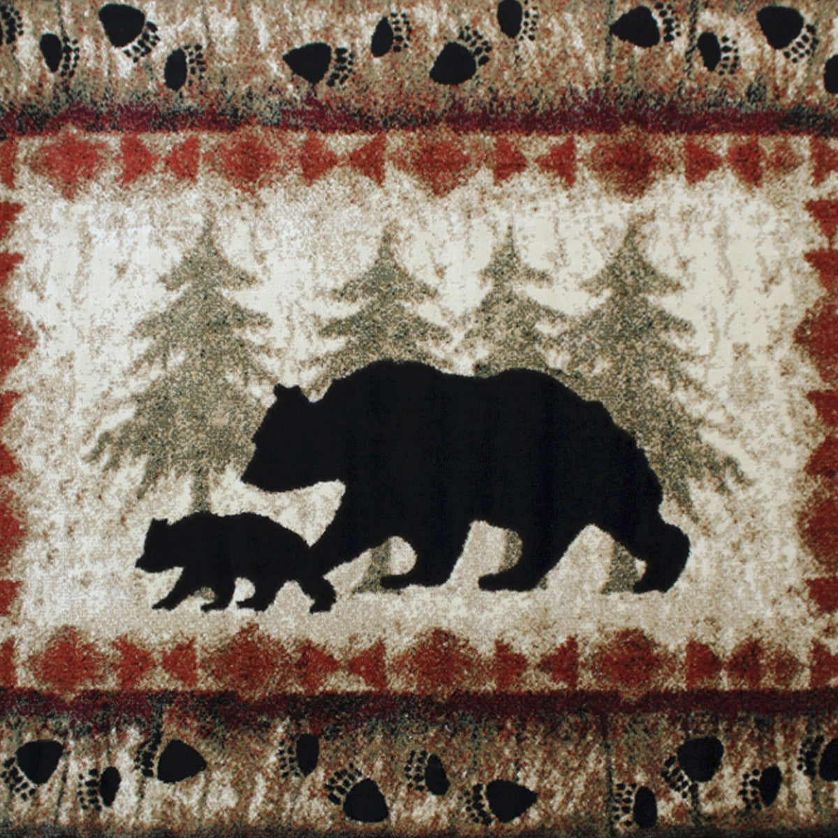 Brown,6' x 9' |#| Wandering Bear and Cub Rustic Olefin Area Rug in Brown - Jute Backing - 6' x 9'