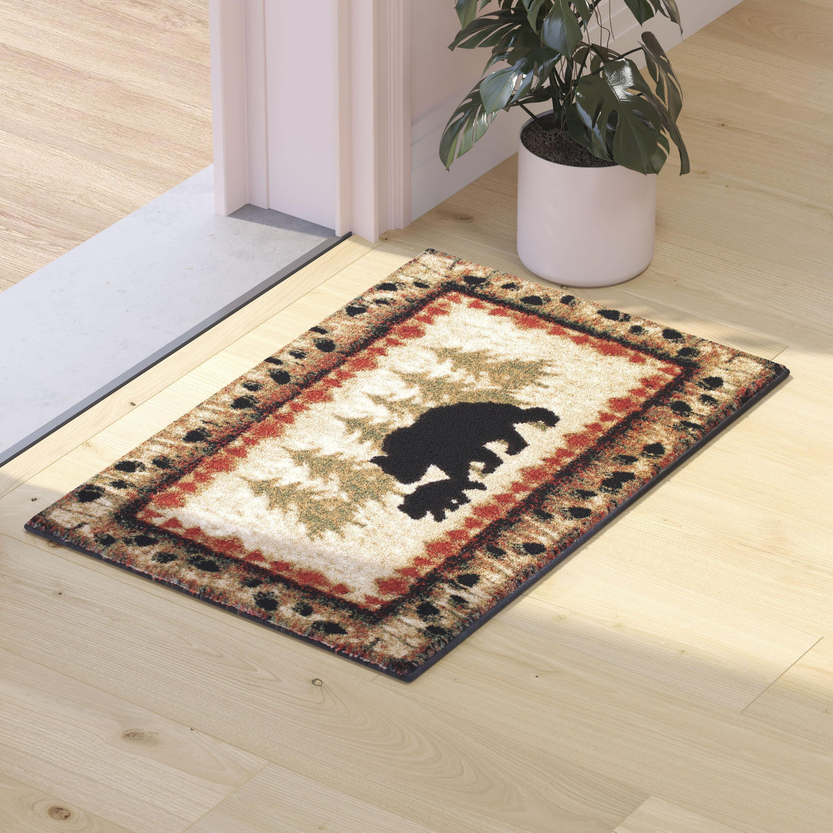 Brown,2' x 3' |#| Wandering Bear and Cub Rustic Olefin Area Rug in Brown - Jute Backing - 2' x 3'